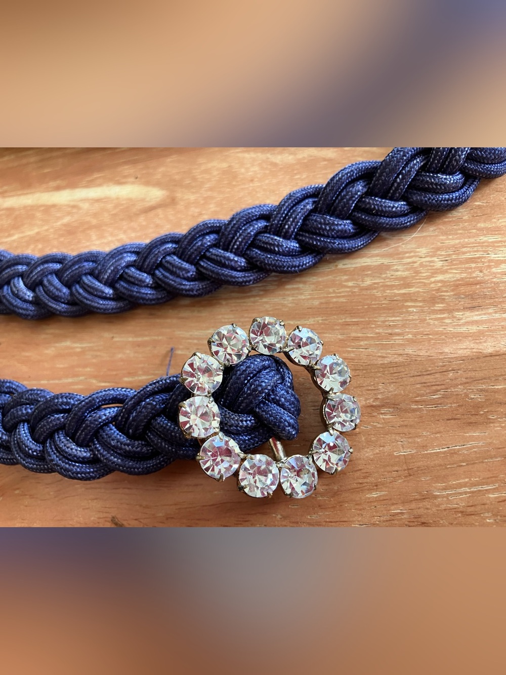 Crystal Circle Buckle with Braided Navy Cord
